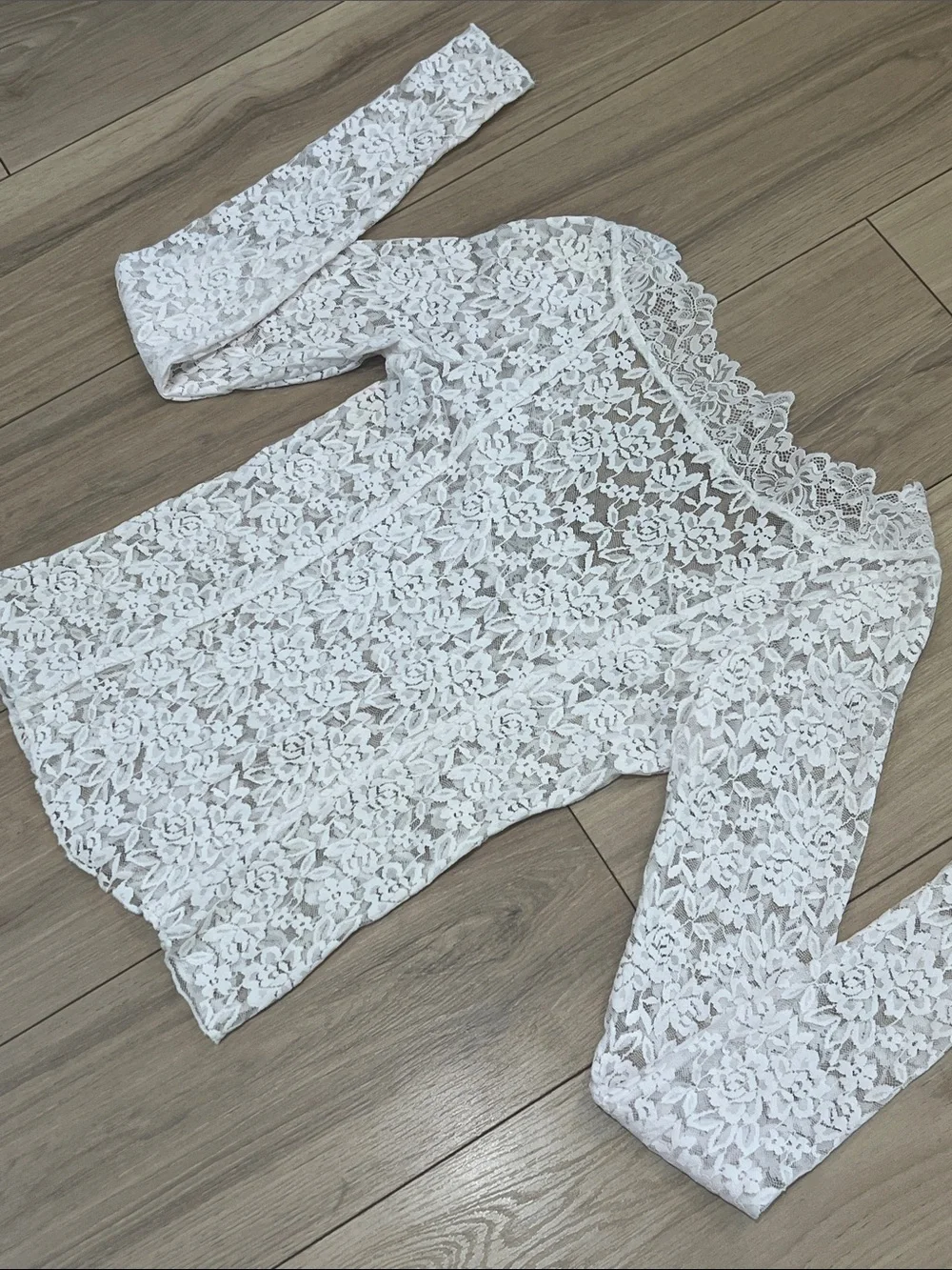 Free People All Night Lace Long-Sleeve Scoop Neck Top in Petal